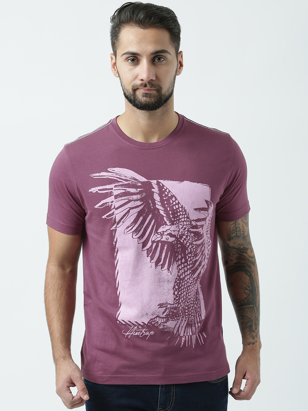 

Huetrap Men Maroon Printed Round Neck T-shirt