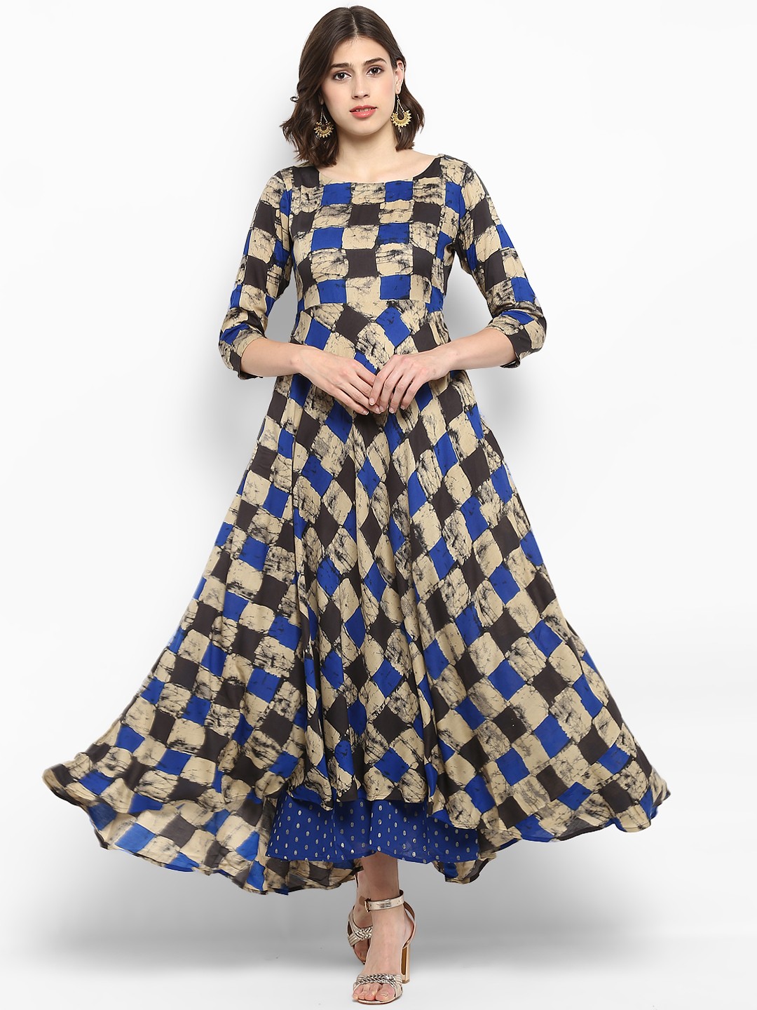 

MBE Women Blue Printed Fit and Flare Dress