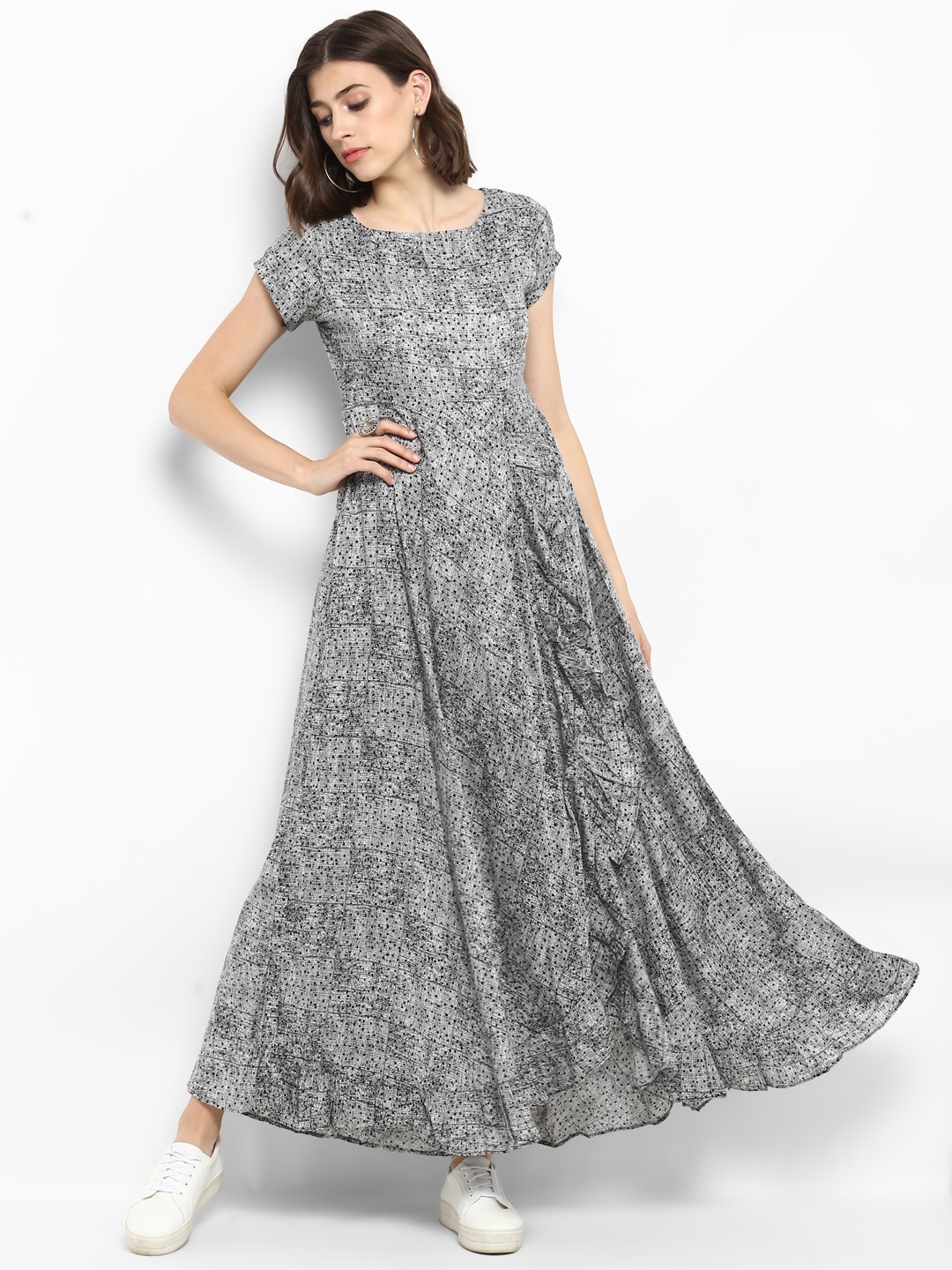 

MBE Women Grey Printed Maxi Dress