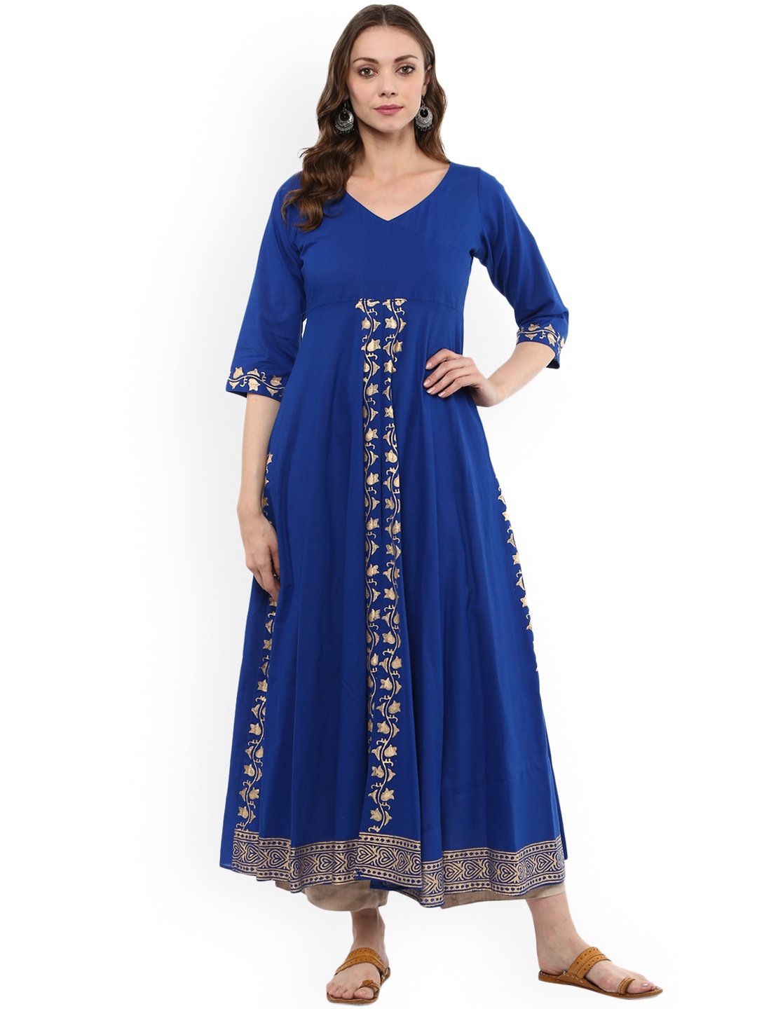 

MBE Women Blue Block Printed Anarkali Kurta