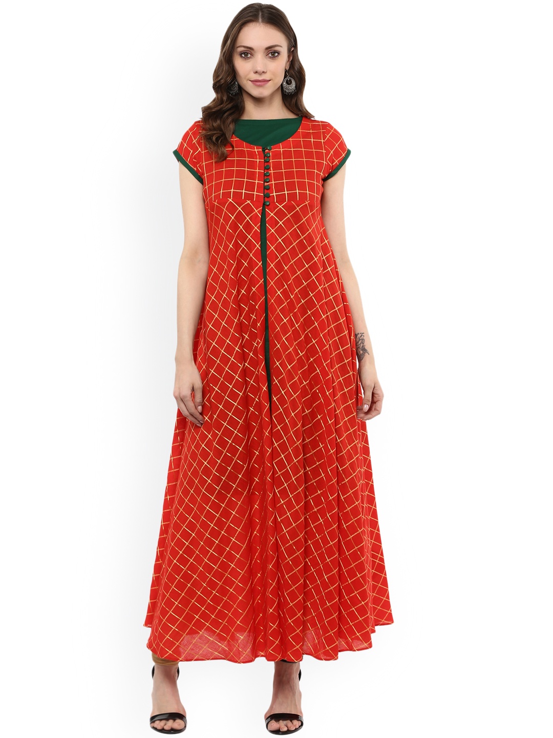 

MBE Women Red & Green Checked A-Line Kurta