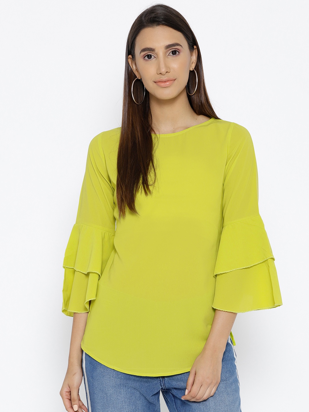 

Cottinfab Women Lime Green Solid Top