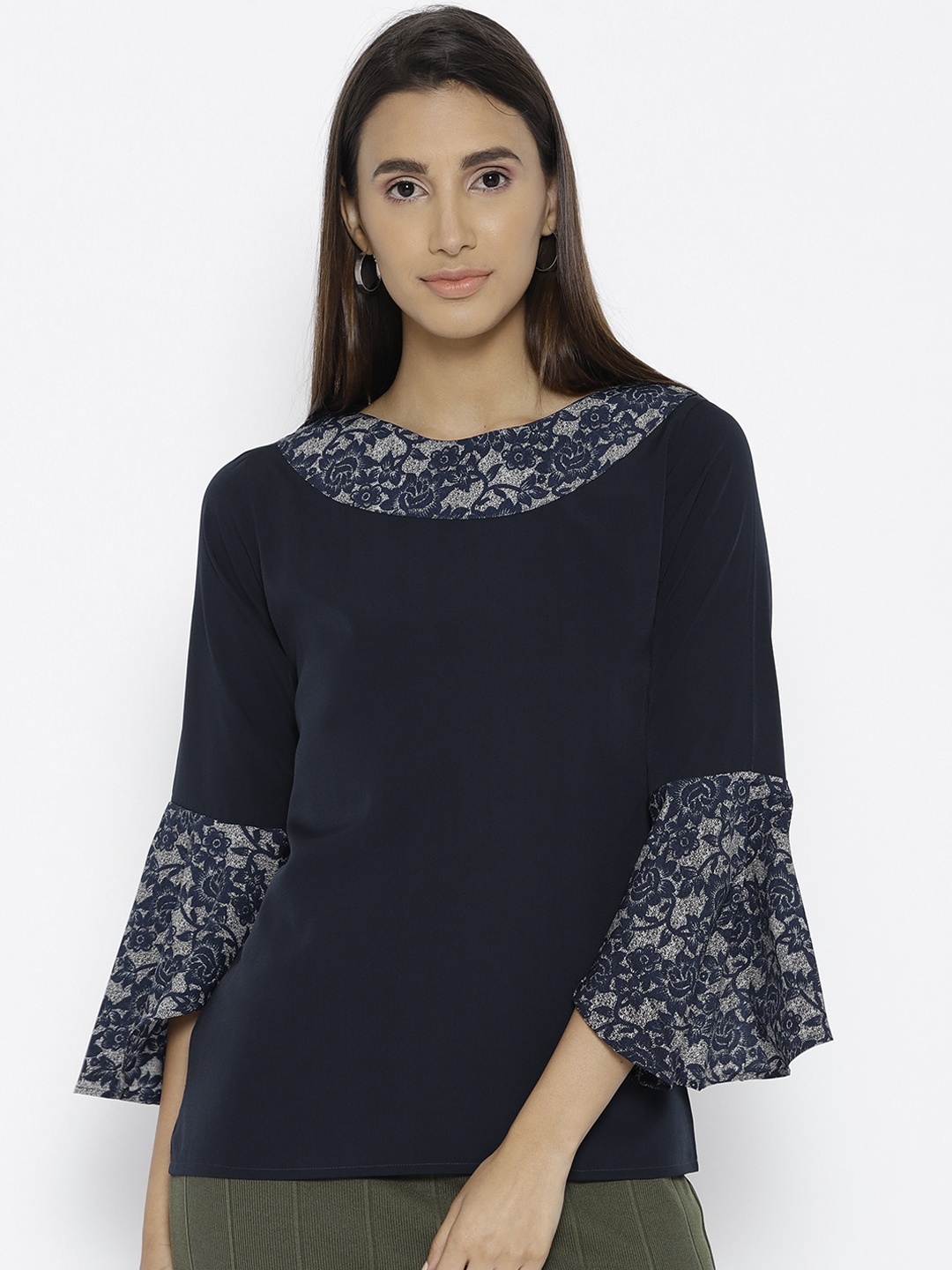 

Cottinfab Women Navy Blue Solid Top