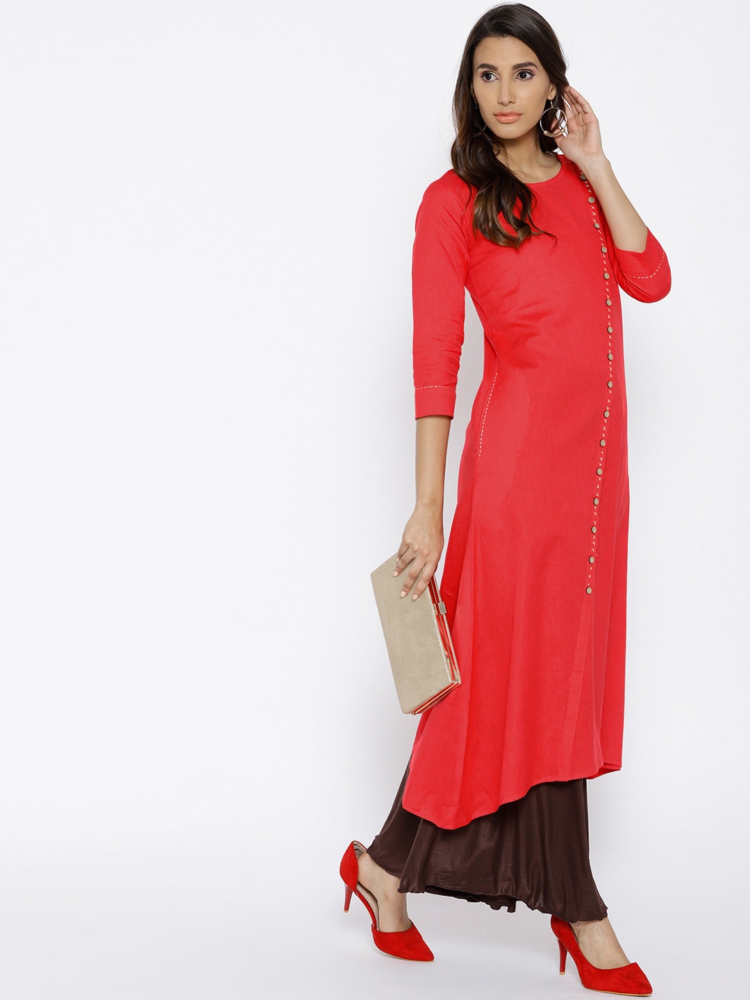 

Cottinfab Women Red Solid A-Line Kurta