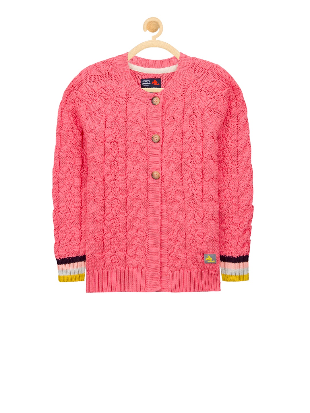 

Cherry Crumble Unisex Coral Pink Self-Design Cardigan