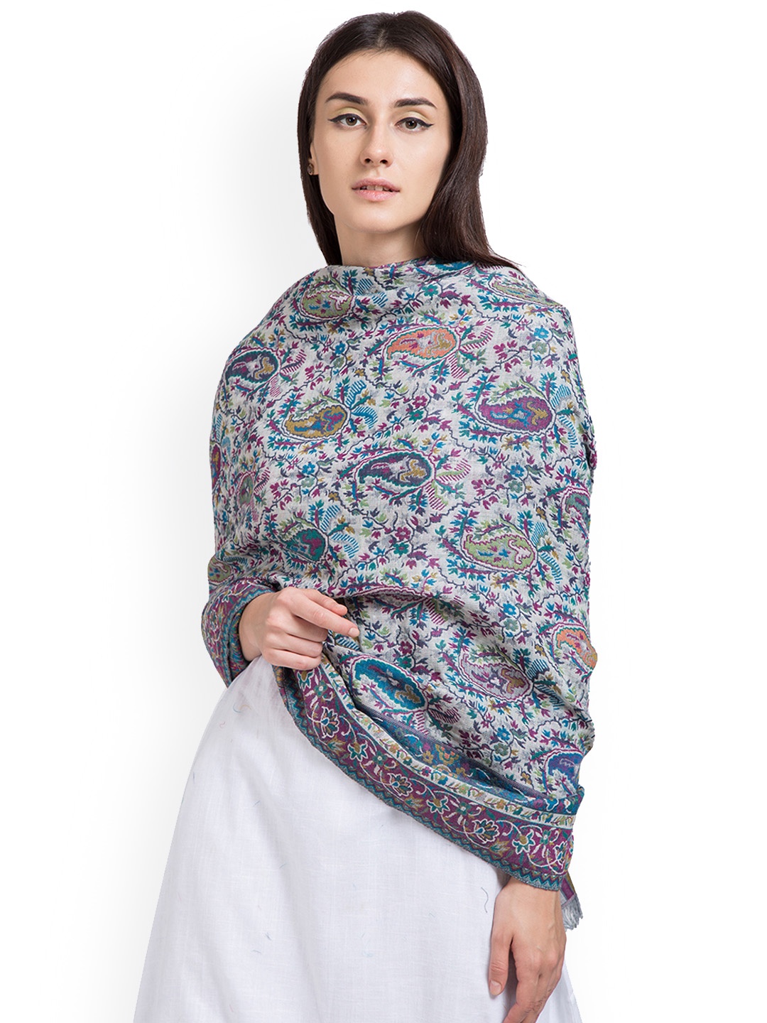 

SHINGORA Women Turquoise Blue Printed Woollen Shawl
