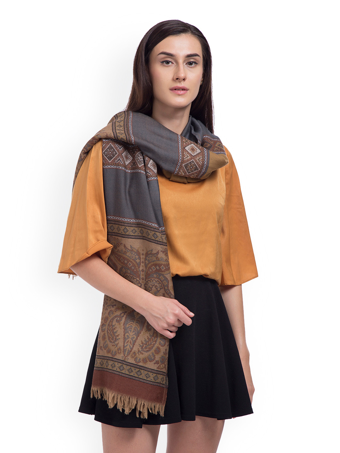 

SHINGORA Women Beige & Brown Printed Woollen Shawl
