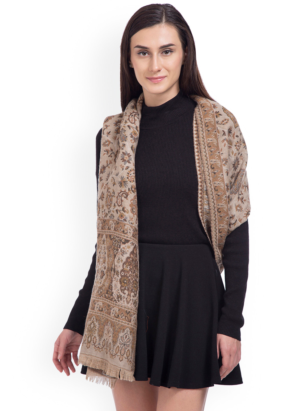 

SHINGORA Women Beige Woven Design Woollen Stole