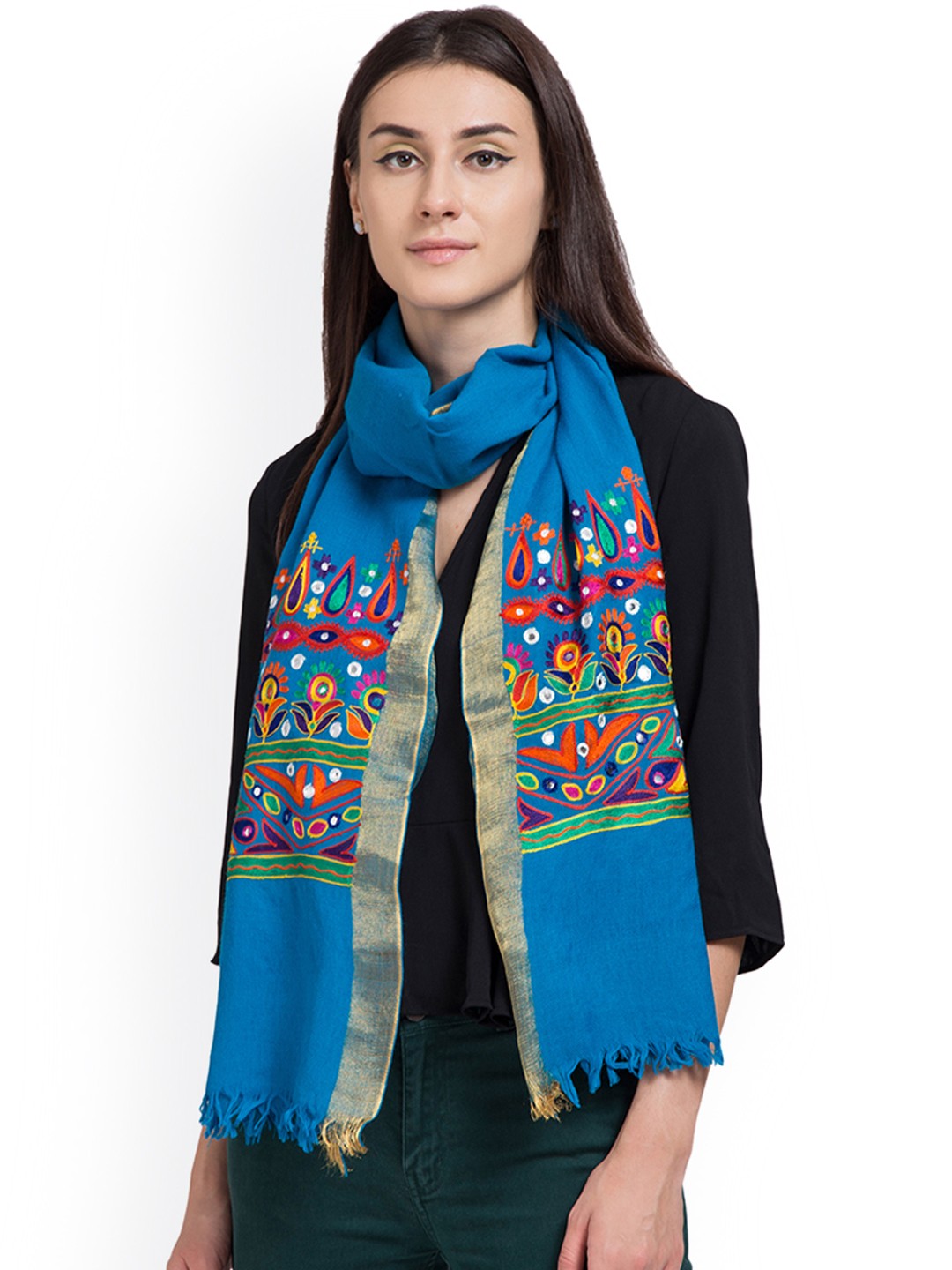

SHINGORA Women Blue Embroidered Stole