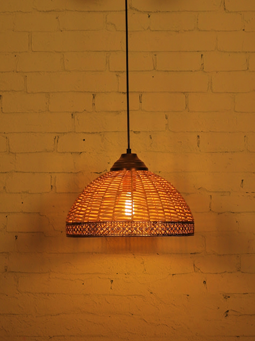 

Fos Lighting Wicker Cane Dome Hanging Light, Brown