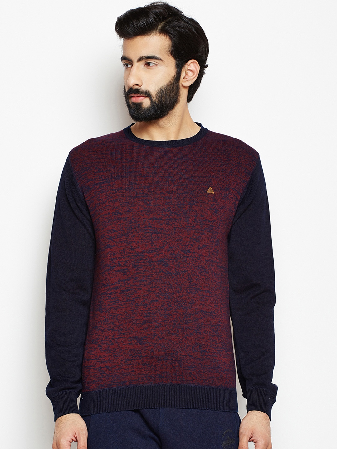 

Crimsoune Club Men Maroon & Navy Solid Pullover