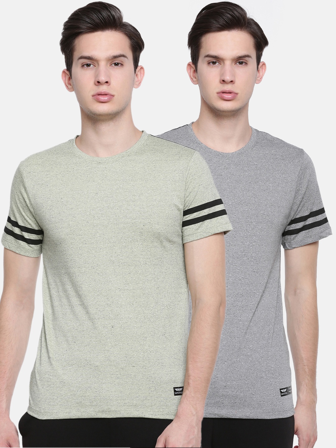 

Force NXT Men Grey & Green Solid Round Neck Pack of 2 T-shirt