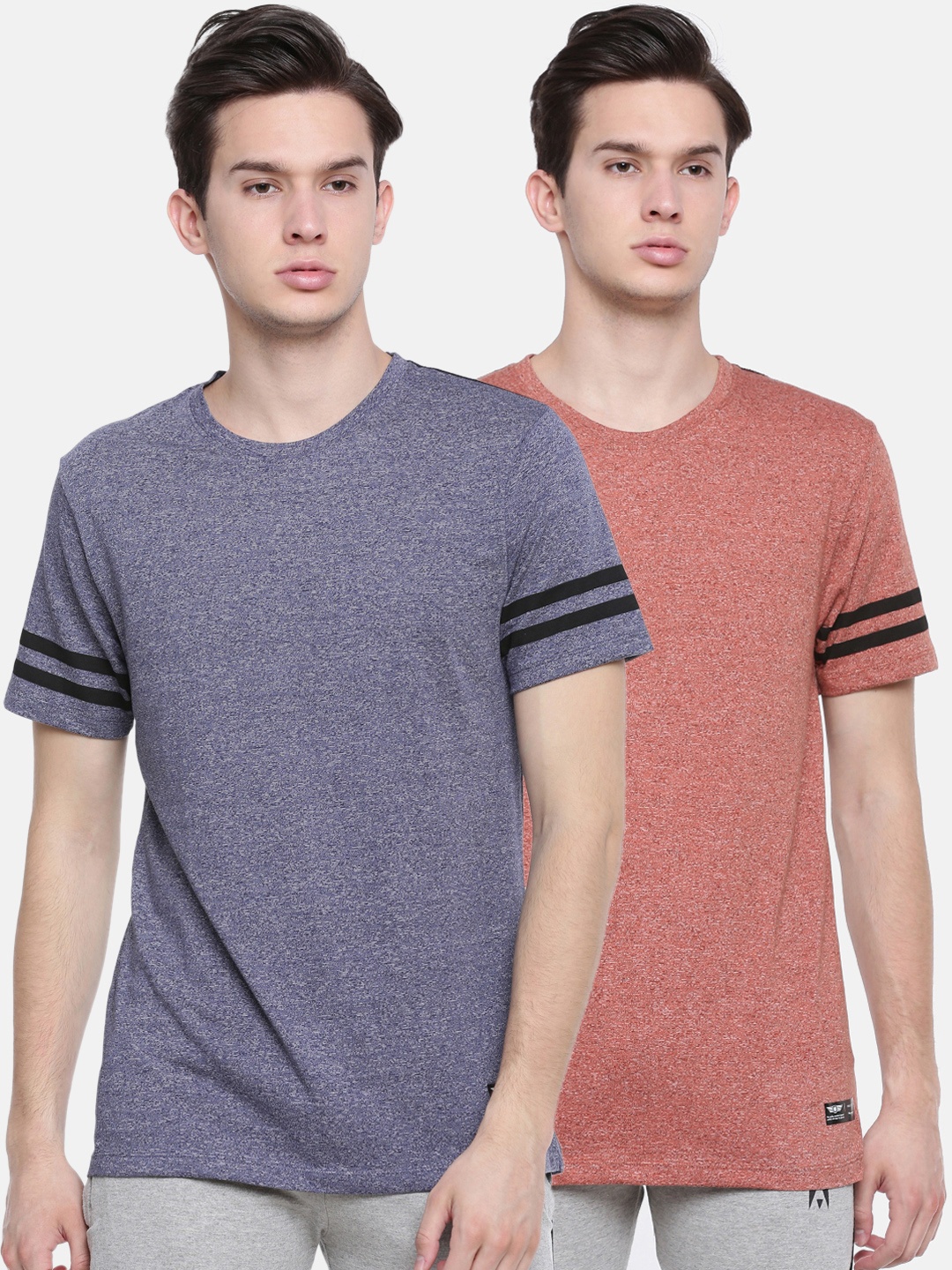 

Force NXT Men Navy Blue & Orange Solid Round Neck Pack of 2 T-shirt