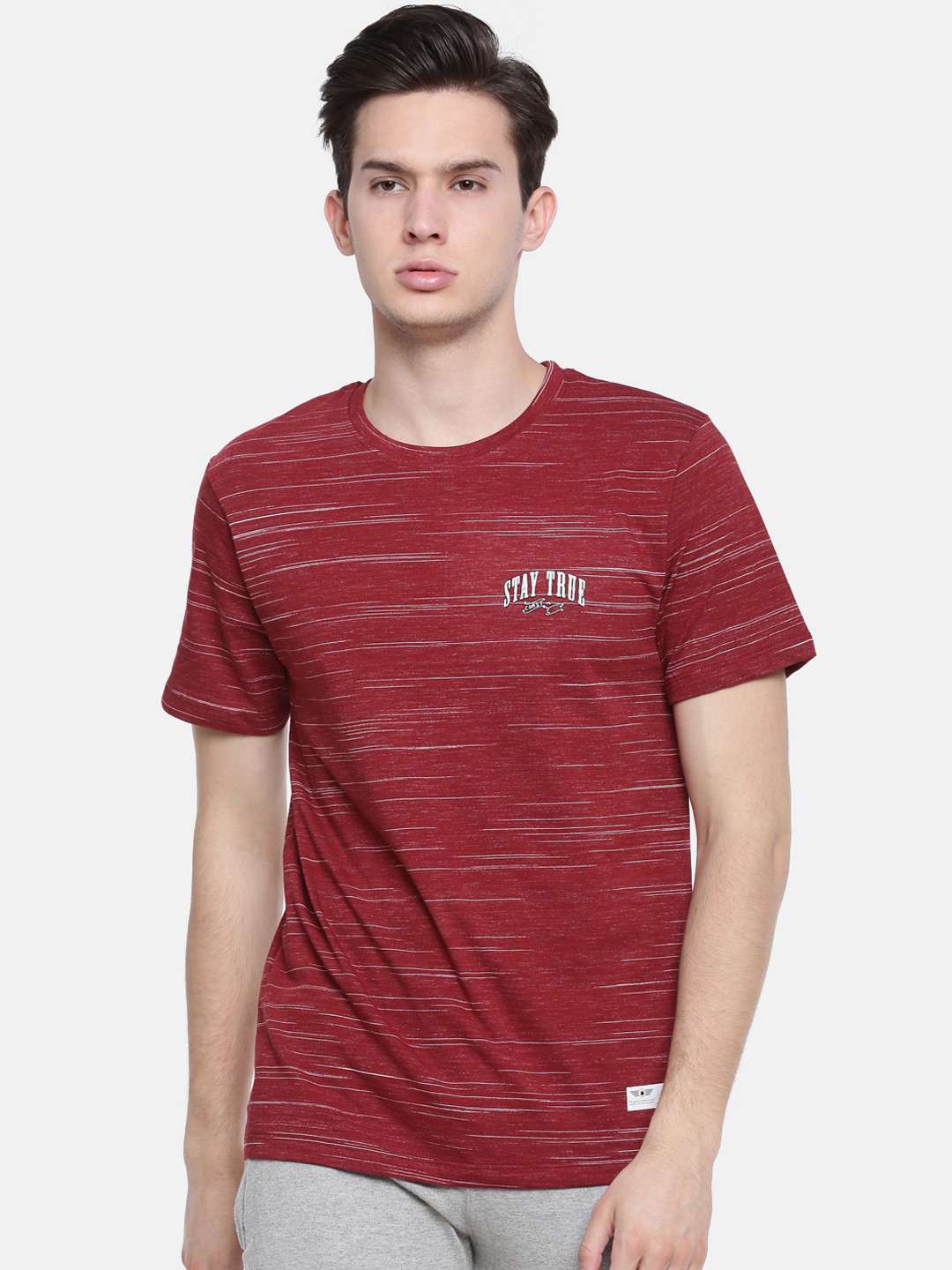 

Force NXT Men Maroon Self Design Round Neck T-shirt