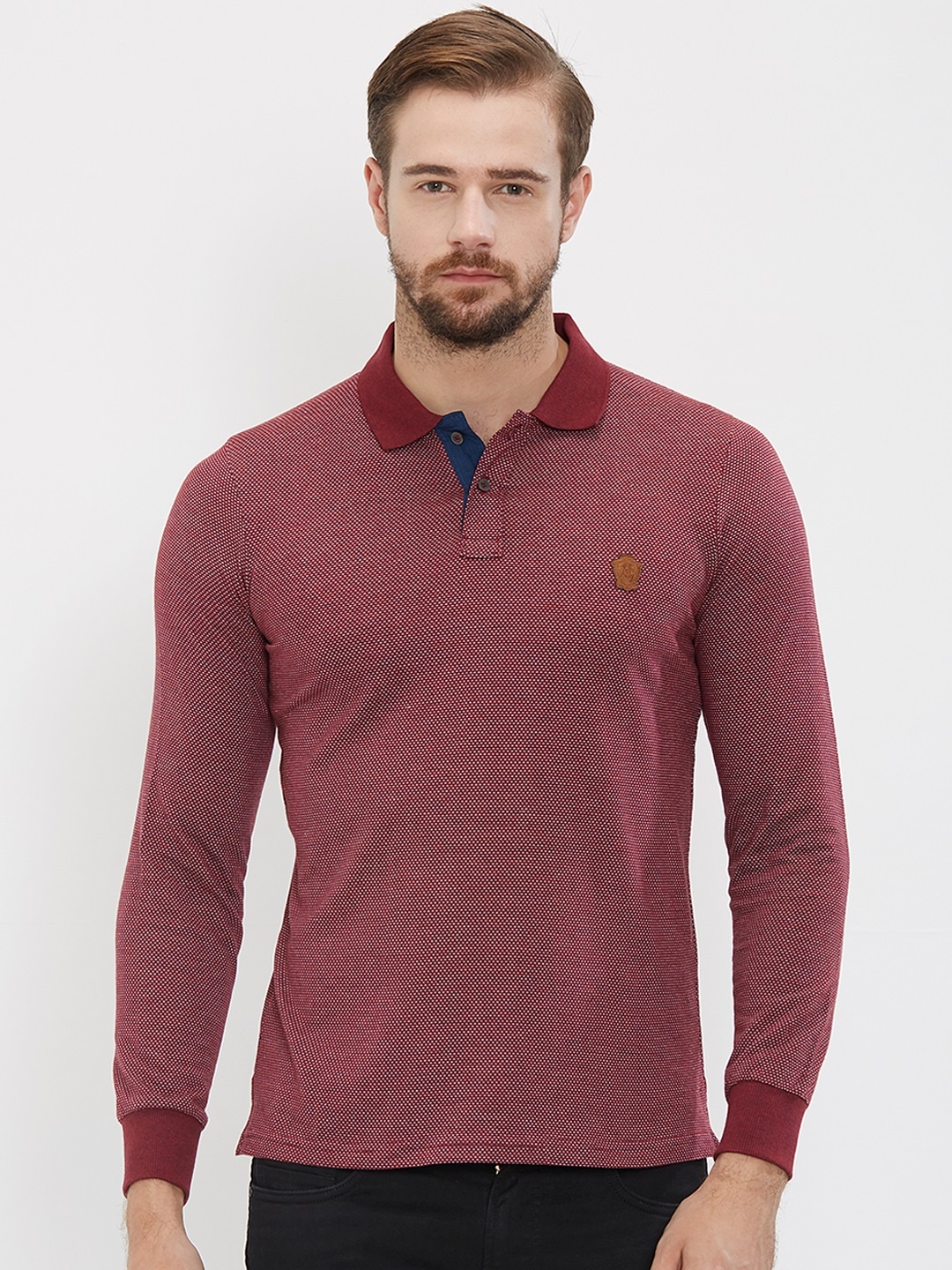 

NEXGEN CLUB Men Maroon Solid Polo Collar Pure Cotton T-shirt