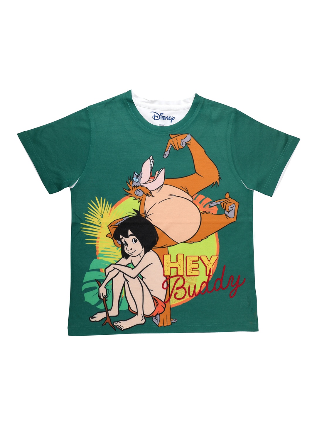 

Disney by Wear Your Mind Boys Green Jungle Book Printed Round Neck T-shirt