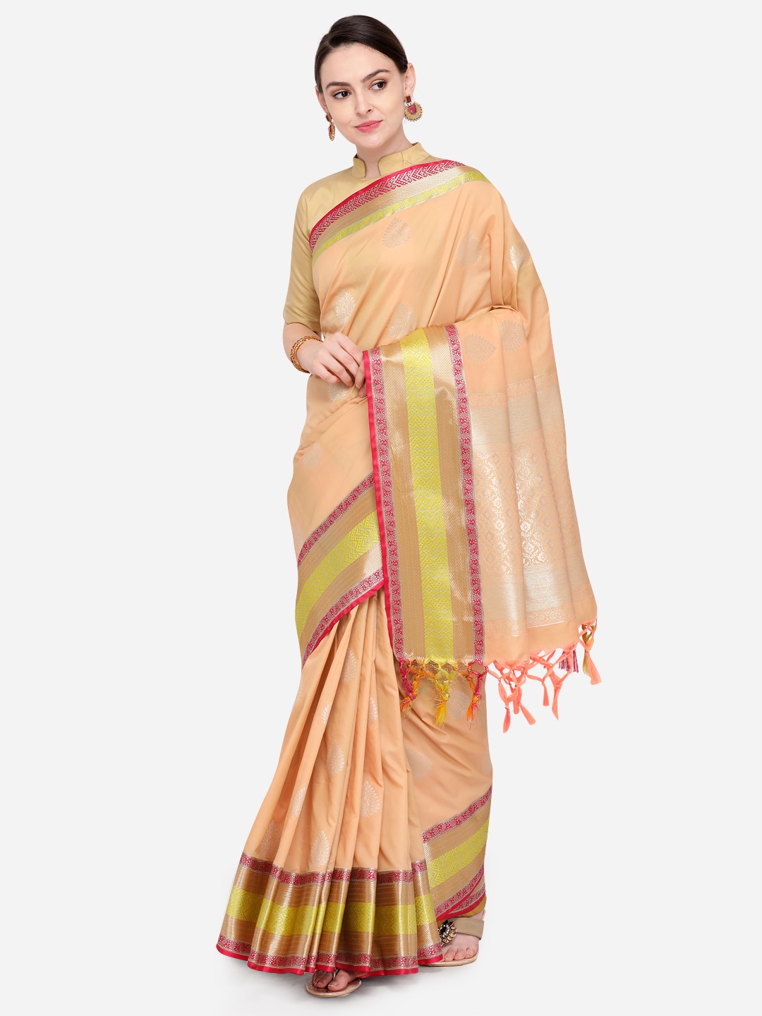 

Varkala Silk Sarees Peach-Coloured Silk Blend Woven Design Banarasi Saree