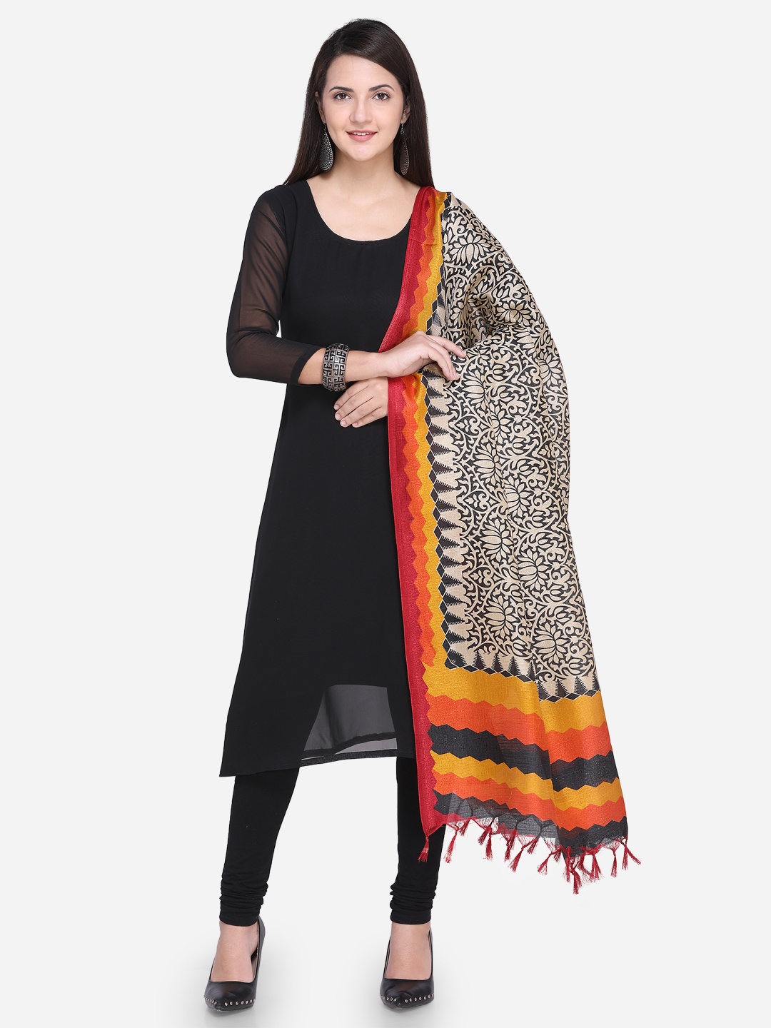 

Saree mall Cream-Coloured & Black Printed Dupatta