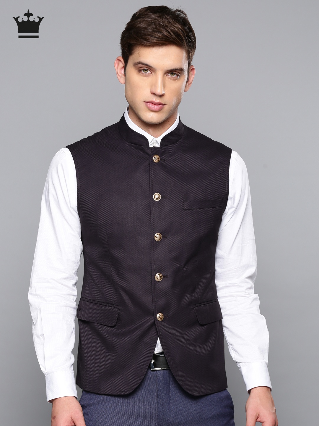 

Louis Philippe Purple Slim Fit Self-Design Nehru Jacket