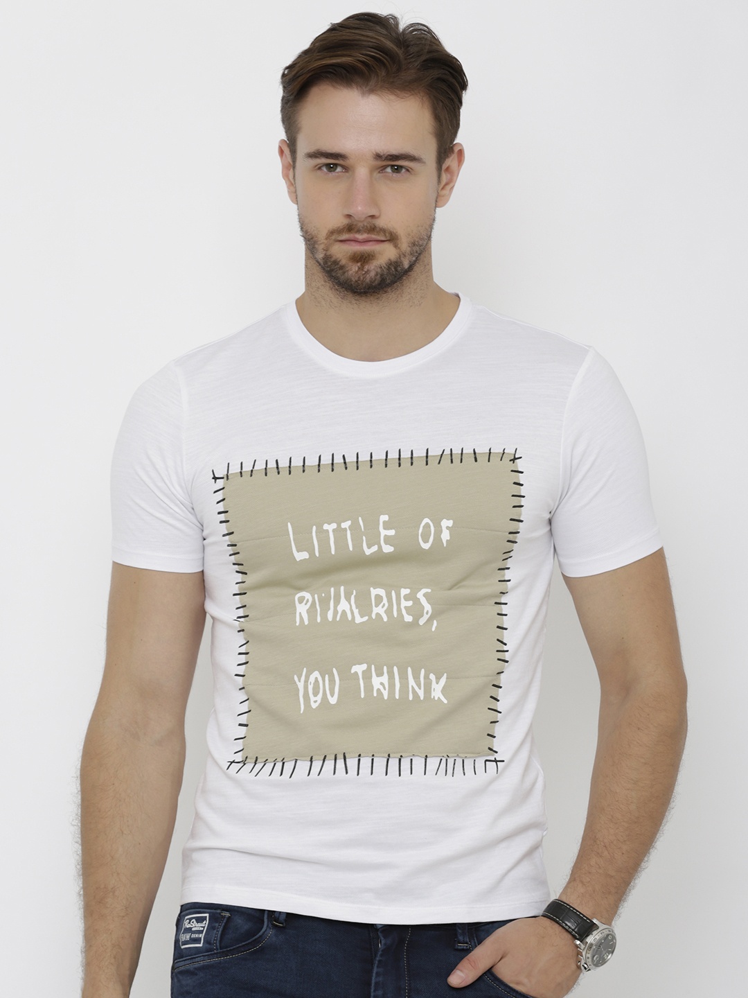 

Rex Straut Jeans Men White Printed Round Neck T-shirt