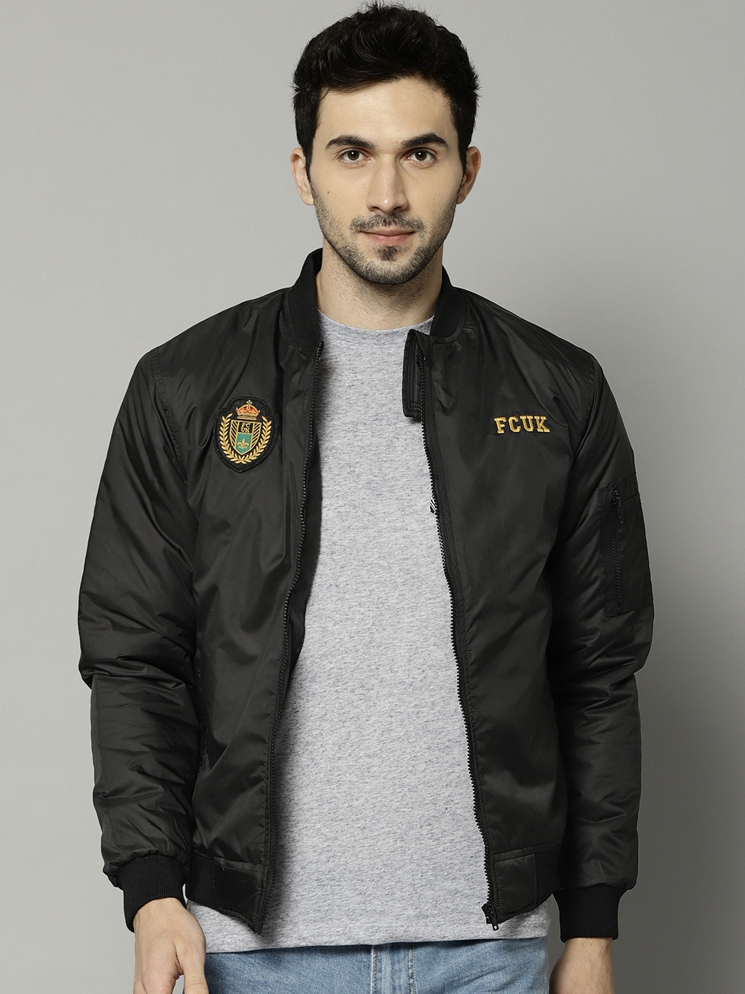 

French Connection Men Black Solid Bomber Jacket