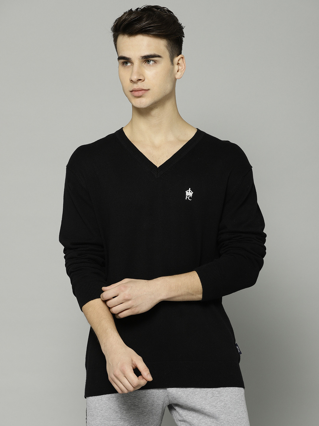 

French Connection Men Black Solid Pullover