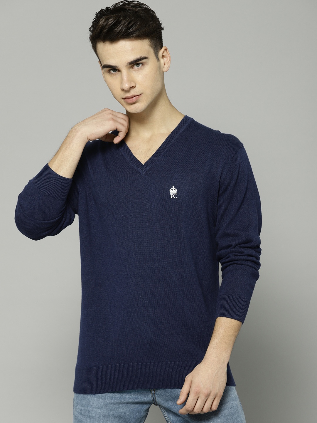 

French Connection Men Navy Solid Pullover, Navy blue