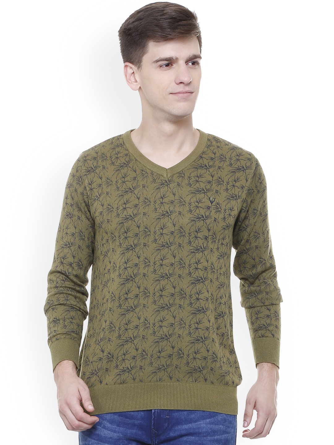 

Allen Solly Men Olive Green Printed Pullover