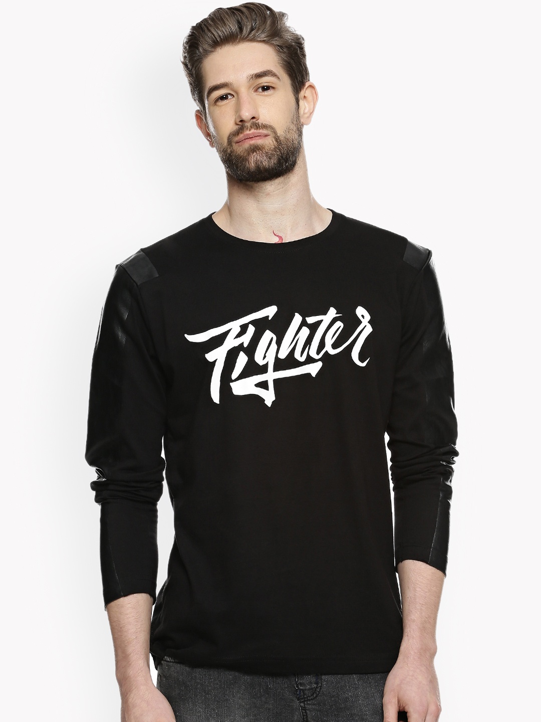 

Campus Sutra Men Black Printed Round Neck T-shirt