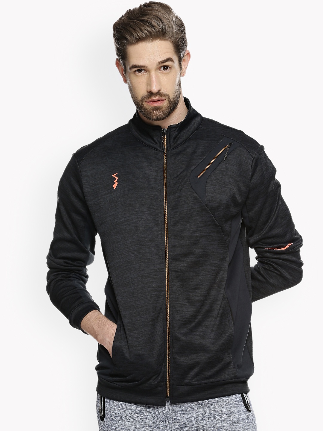 

Campus Sutra Men Black Self Design Lightweight Sporty Jacket