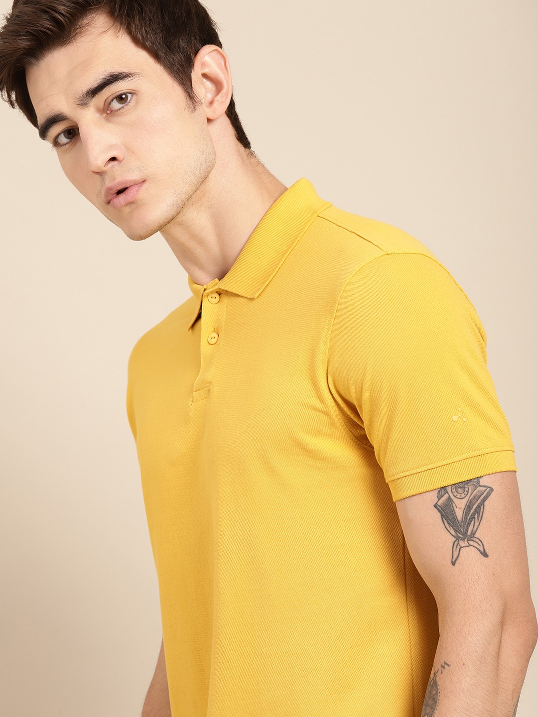 

ether Men Mustard Yellow Non-Fading Hi-IQ Polo T-shirt