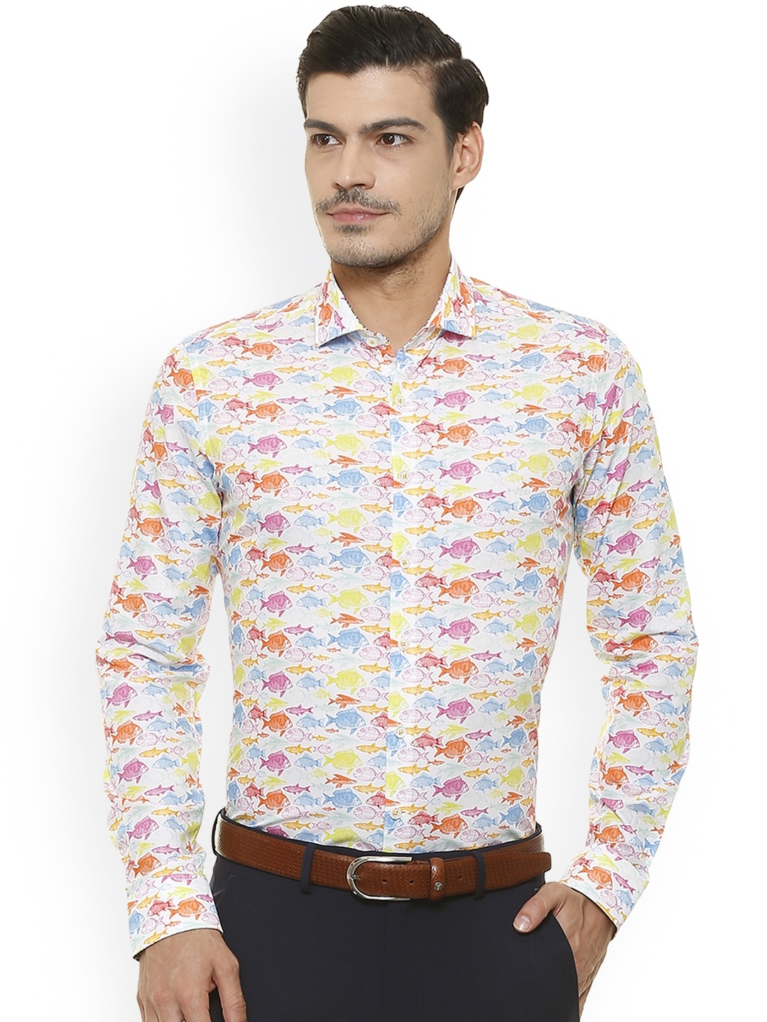 

SIMON CARTER LONDON Men White Slim Fit Printed Casual Shirt