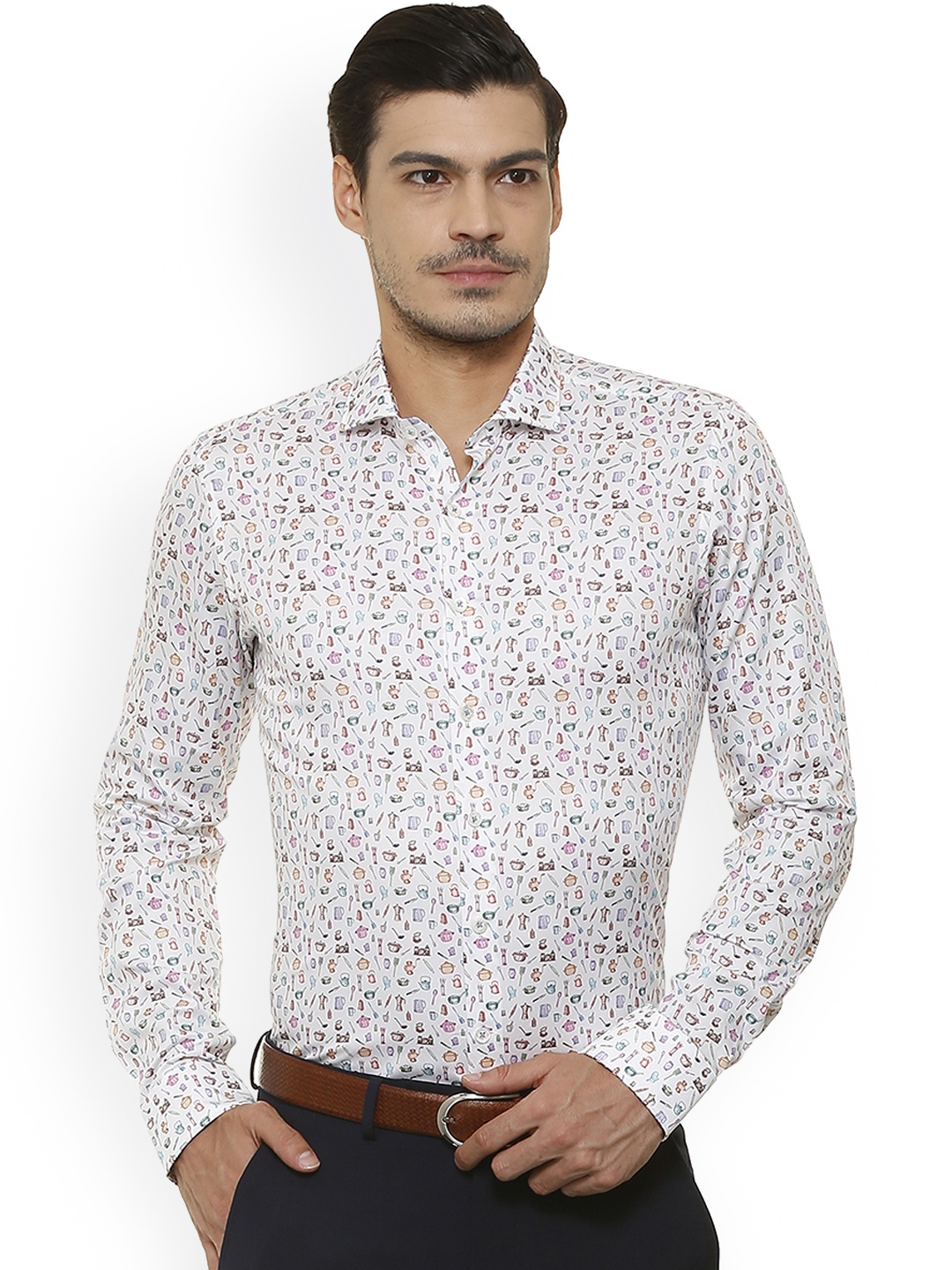 

SIMON CARTER LONDON Men White Slim Fit Printed Casual Shirt