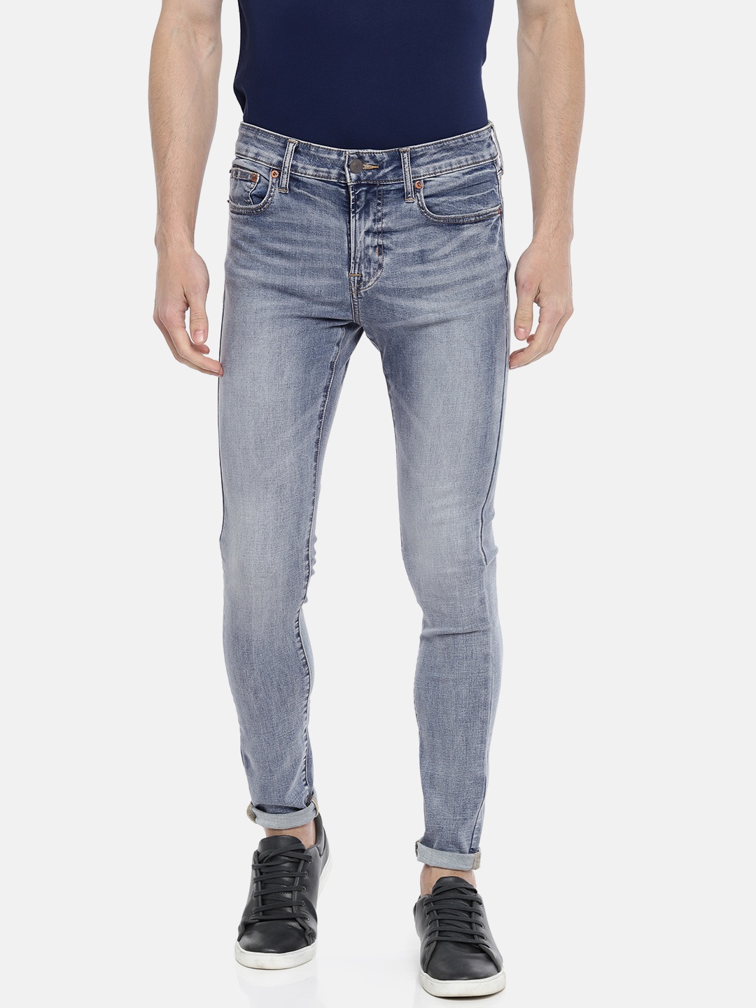 

AMERICAN EAGLE OUTFITTERS Men Blue Skinny Fit Mid-Rise Clean Look Stretchable Jeans