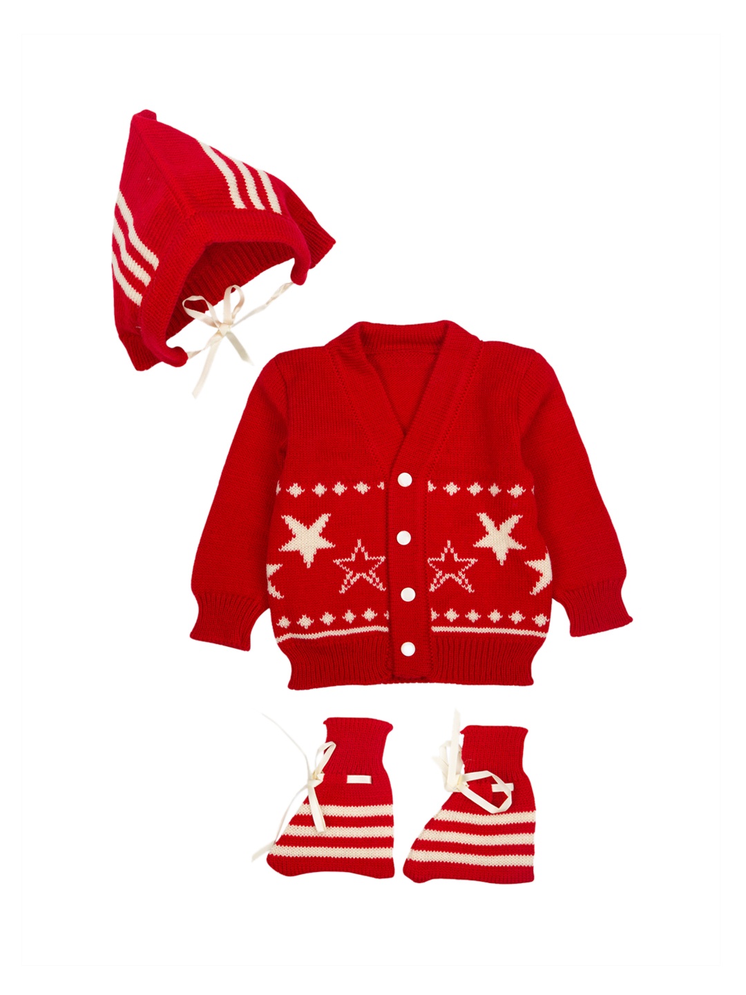 

MeeMee Unisex Red & White Patterned Woollen Cardigan