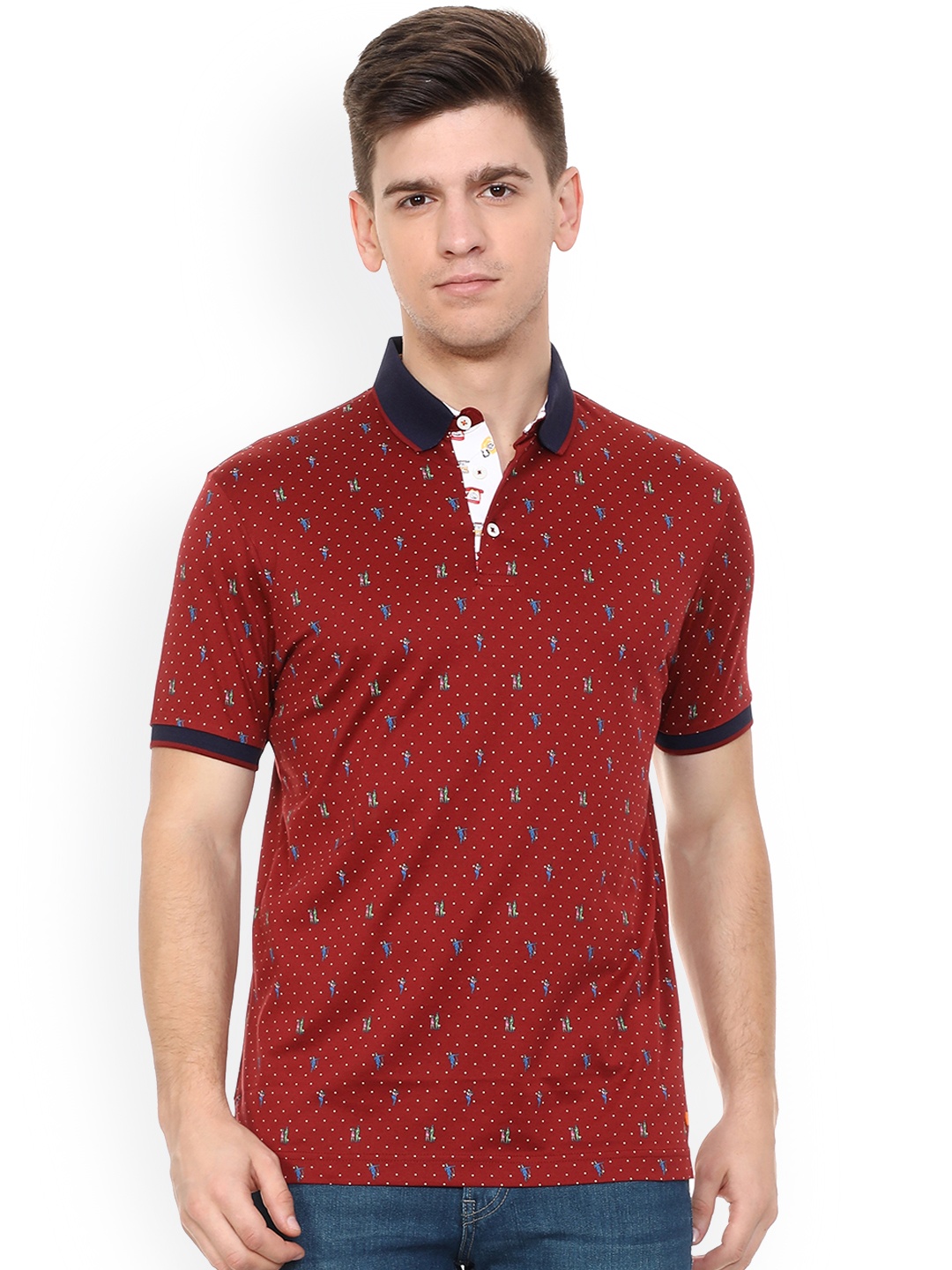 

SIMON CARTER LONDON Men Maroon Printed Polo Collar T-shirt