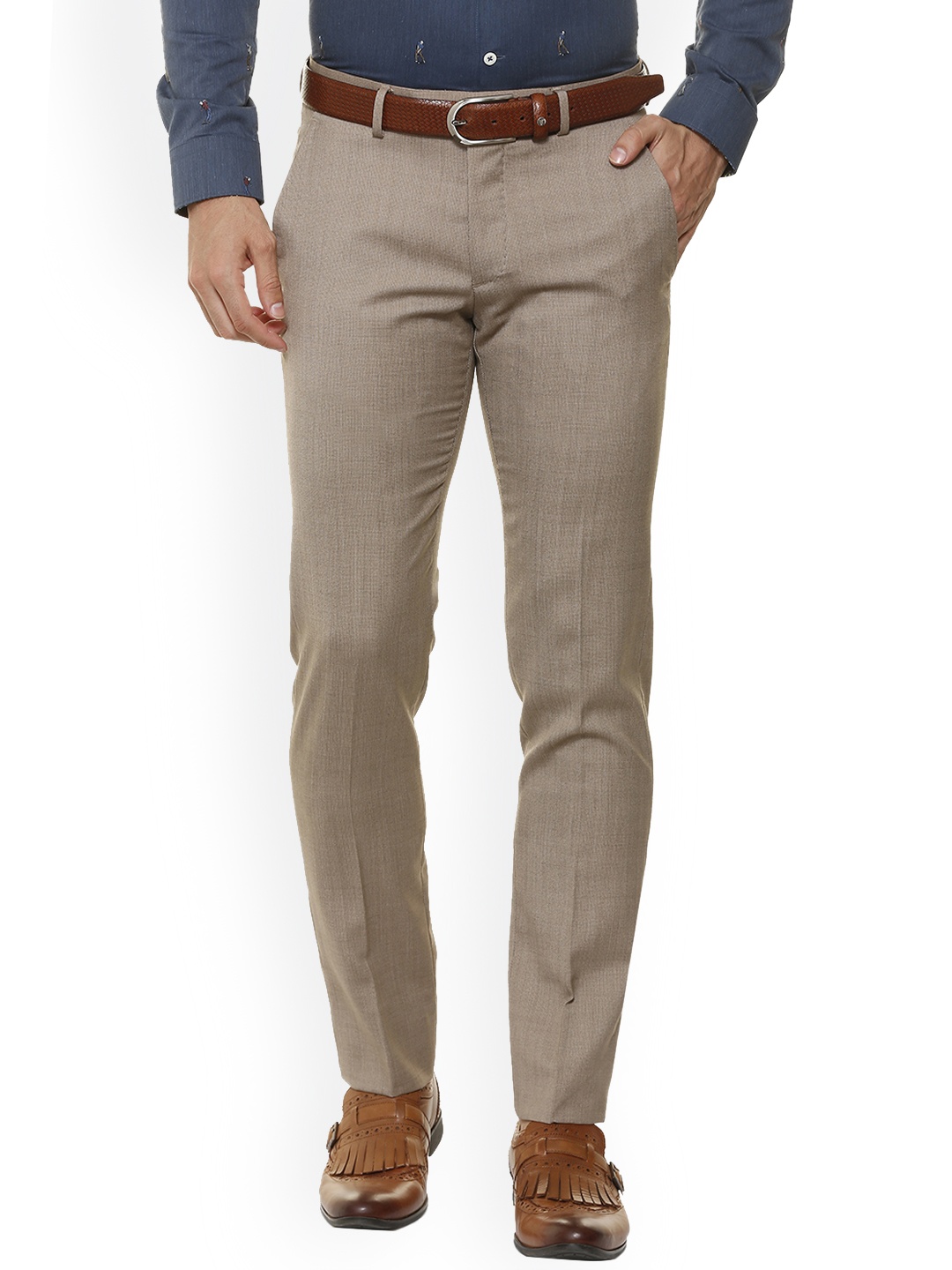 

SIMON CARTER LONDON Men Khaki Slim Fit Self Design Formal Trousers