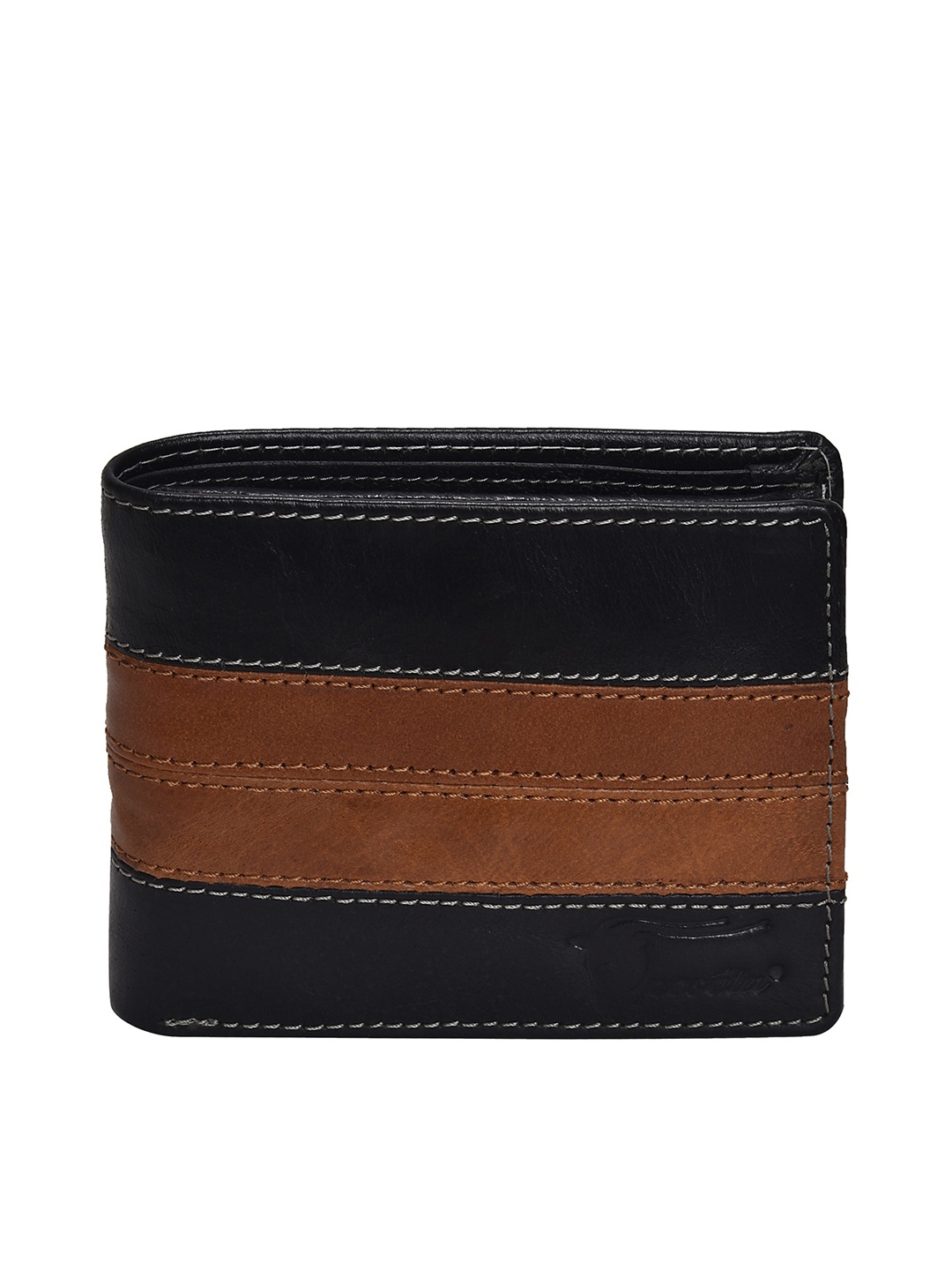 

Peseta Men Black & Tan Brown Colourblocked Leather Two Fold Wallet