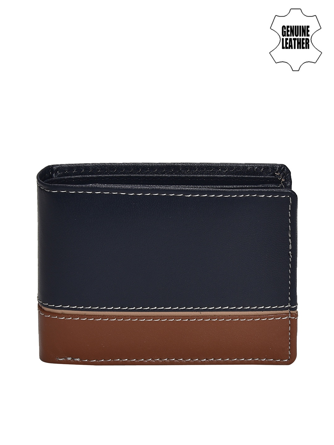 

Peseta Men Navy Blue & Tan Solid Two Fold Wallet