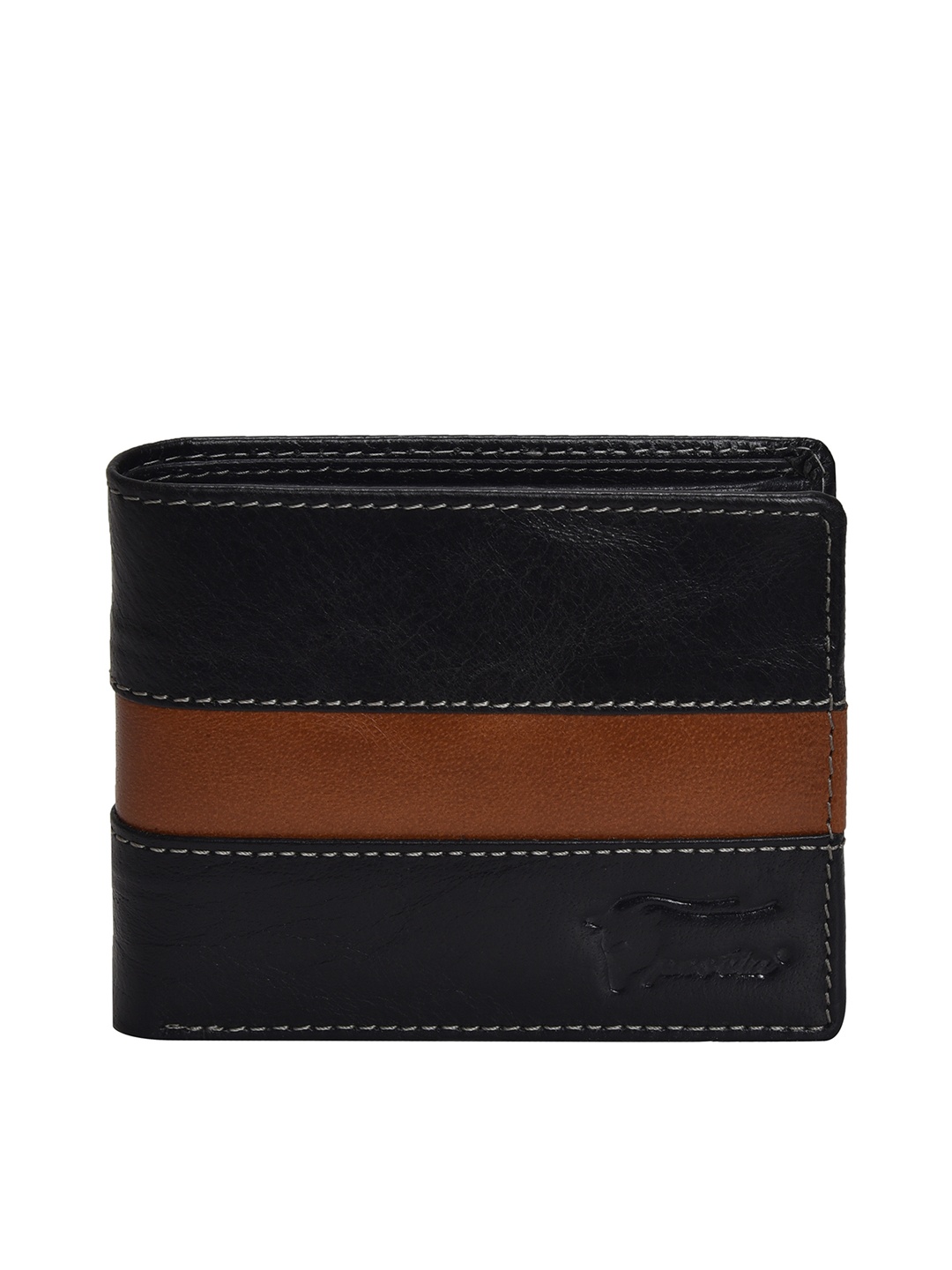 

Peseta Men Black & Tan Brown Colourblocked Leather Two Fold Wallet