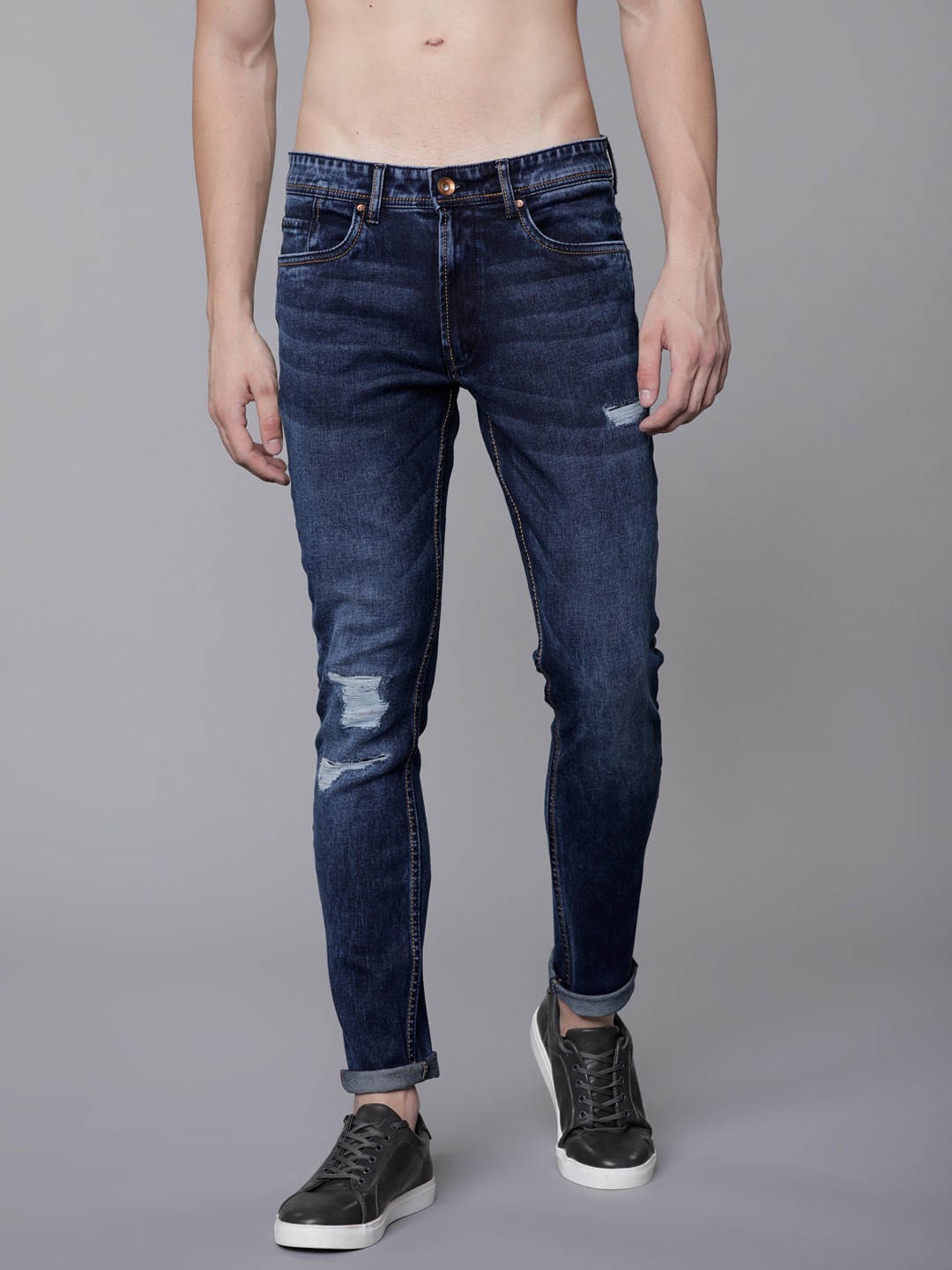 

LOCOMOTIVE Men Blue Slim Fit Mid-Rise Mildly Distressed Stretchable Jeans