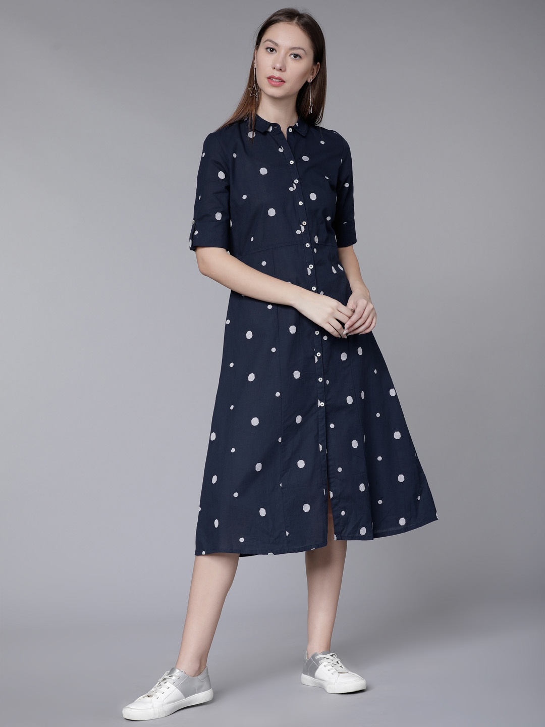 

Vishudh Women Navy Blue Printed Shirt Dress