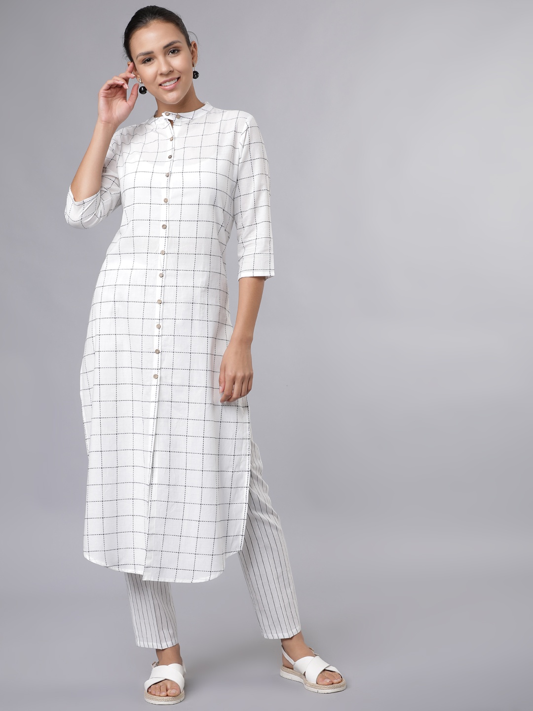 

Vishudh Women White Regular Pure Cotton Kurta with Trousers