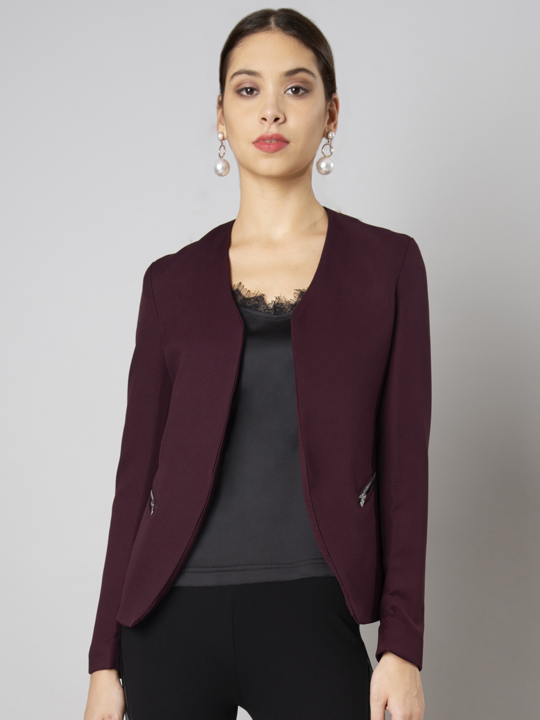 

FabAlley Women Purple Solid Tailored Jacket