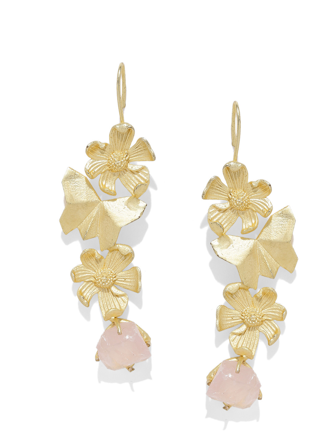 

Zaveri Pearls Gold-Toned Floral & Butterfly Design Drop Earrings