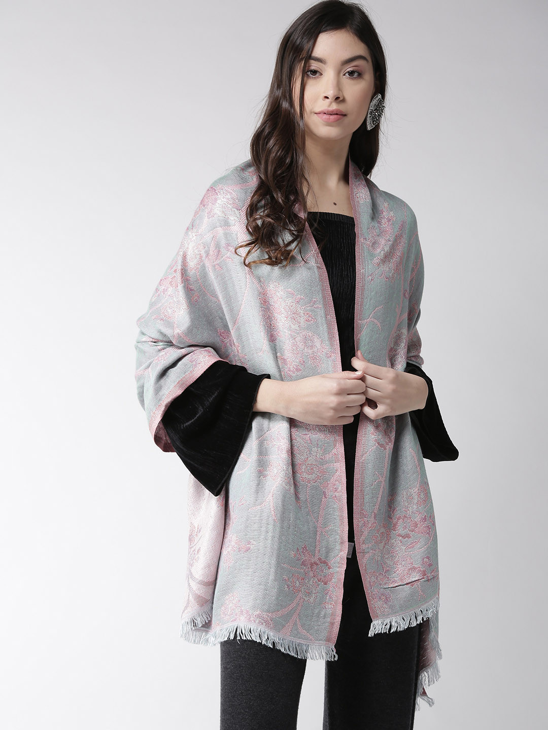 

Style Quotient Women Grey & Pink Woven Design Stole