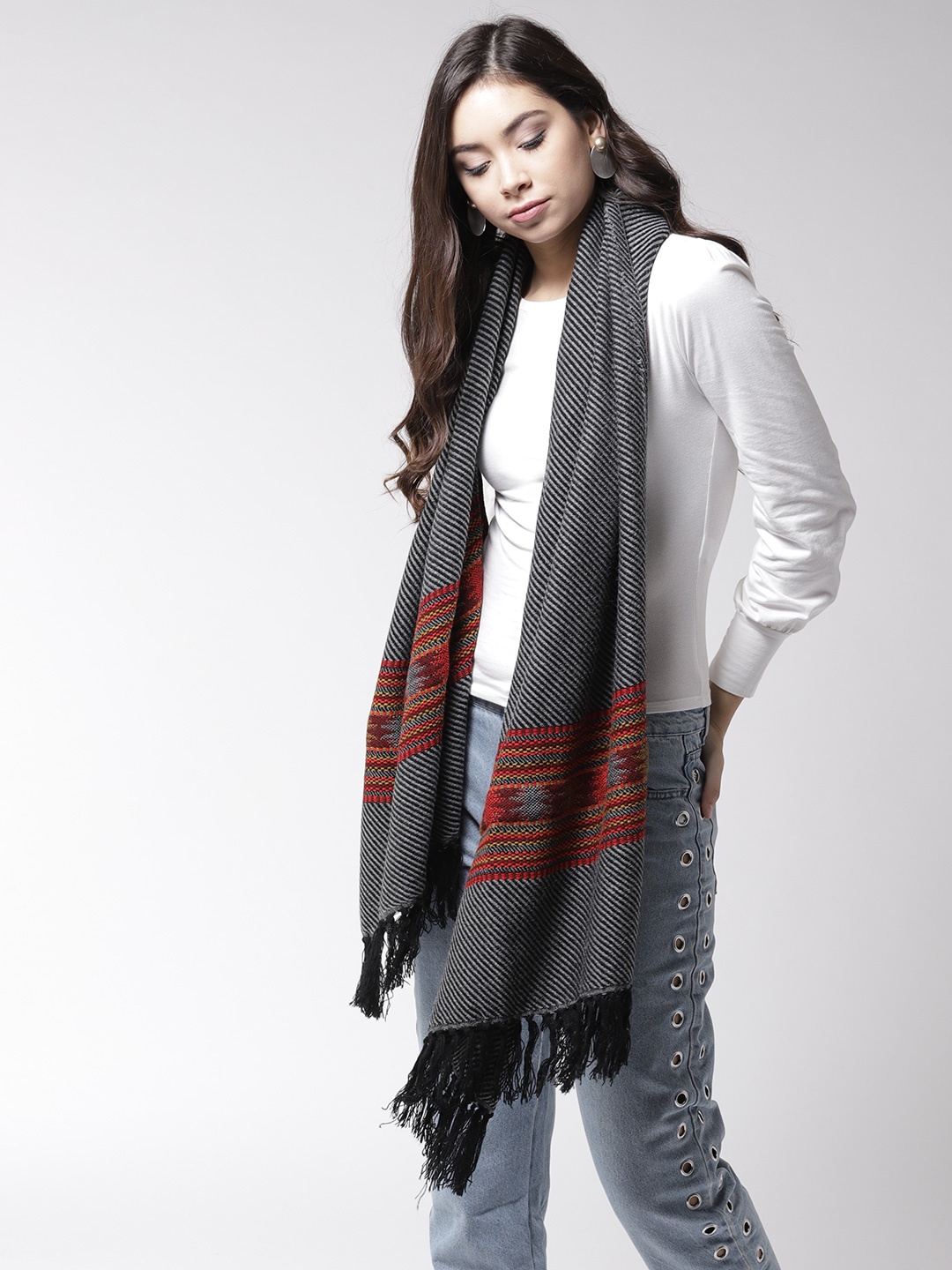 

Style Quotient Women Grey & Black Striped Shawl