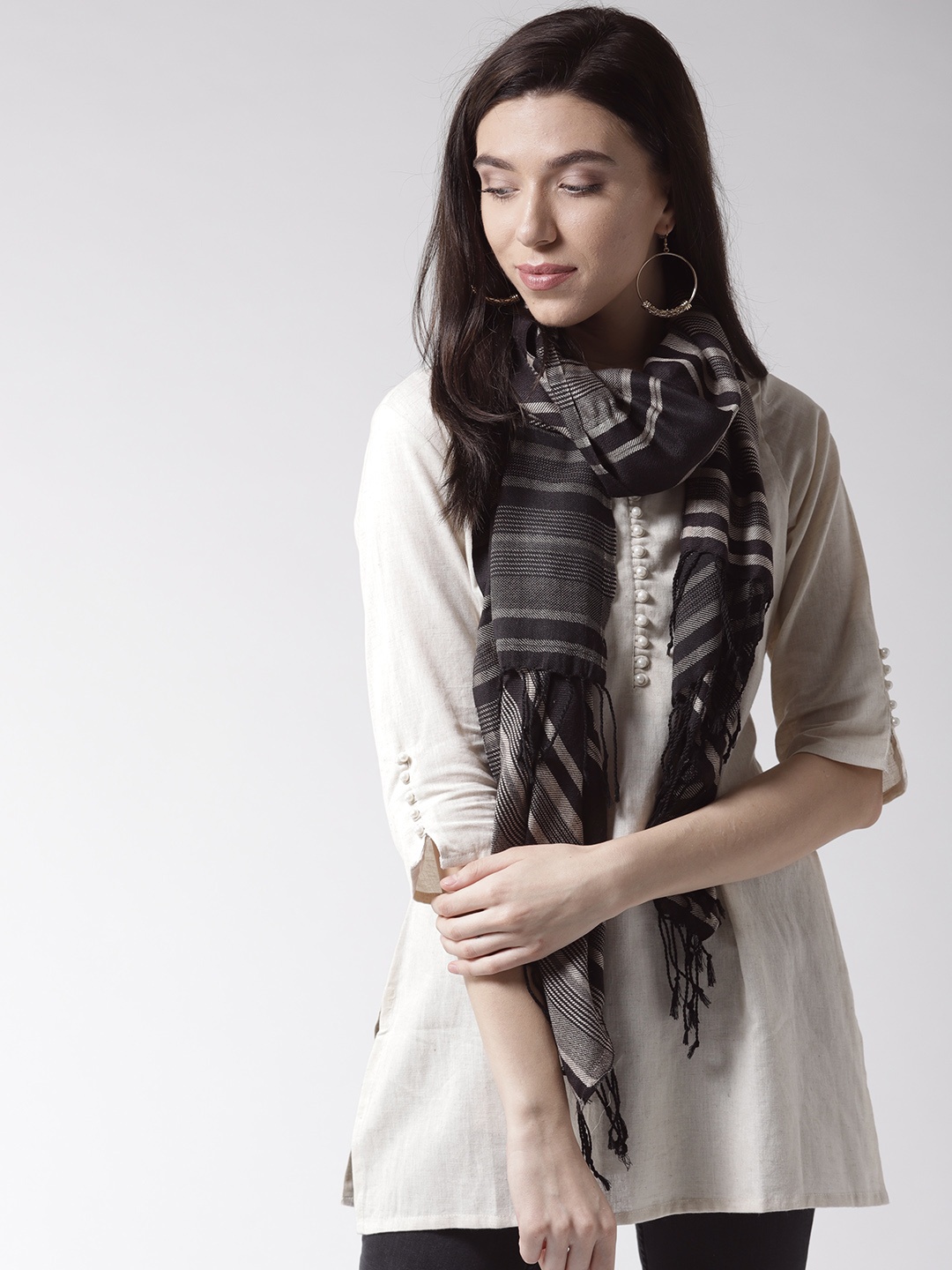 

Style Quotient by noi Women Coffee Brown & Beige Striped Stole