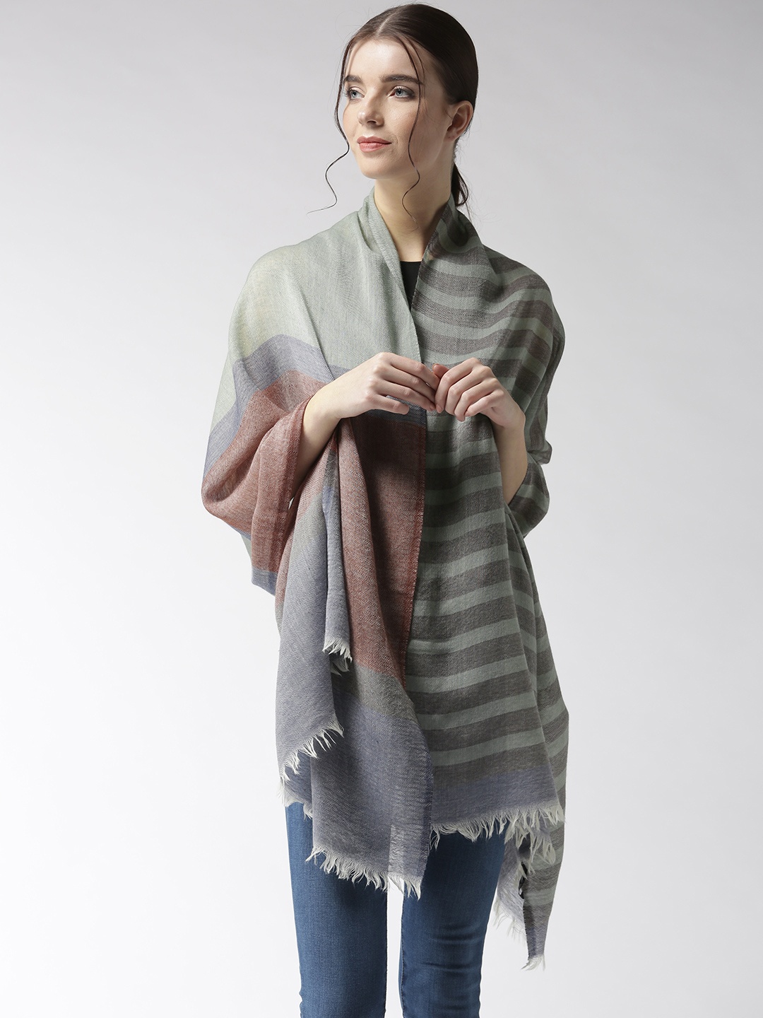 

Style Quotient Women Green & Grey Striped Shawl