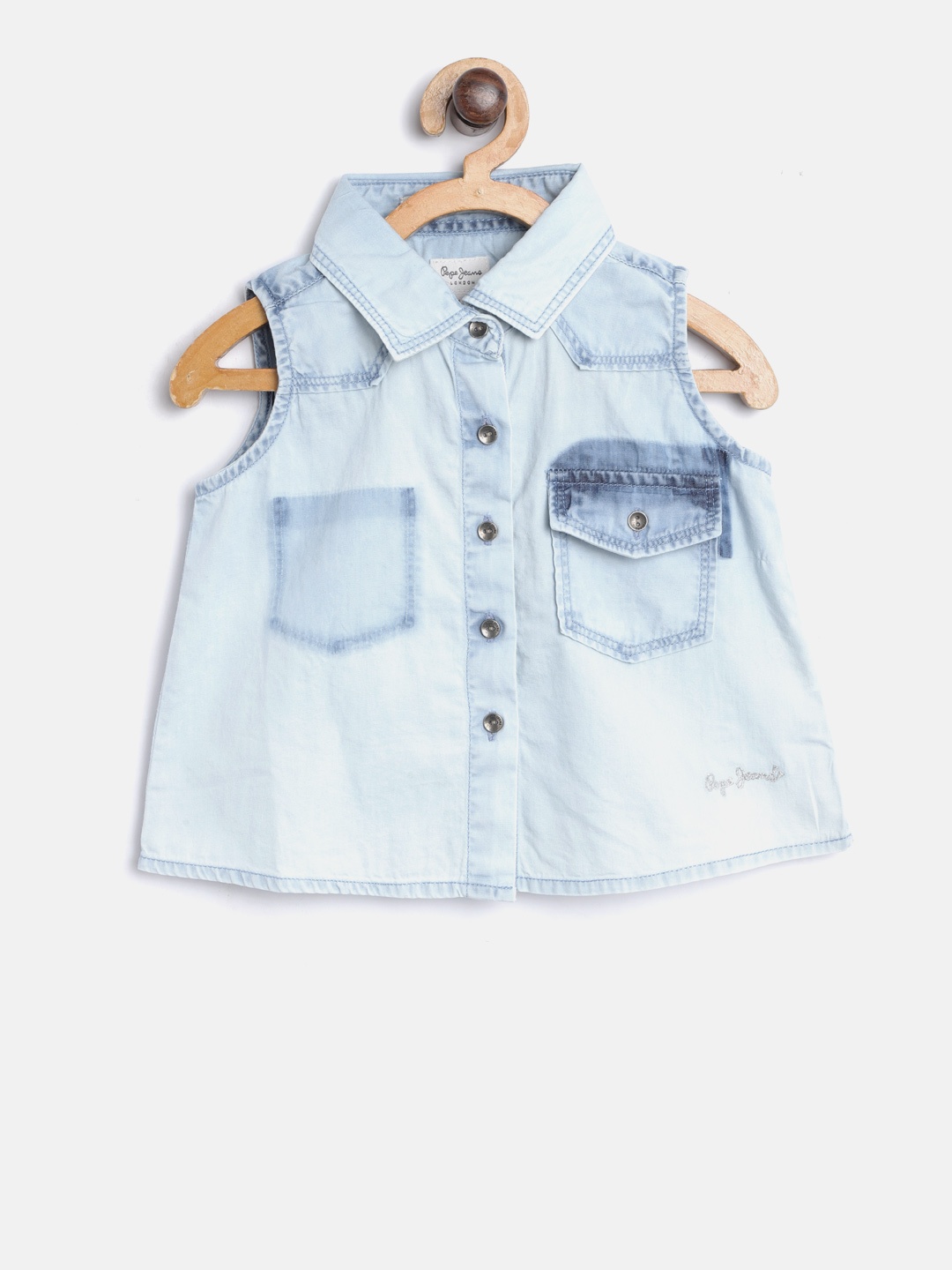 

Pepe Jeans Girls Blue Regular Fit Washed Chambray Casual Shirt
